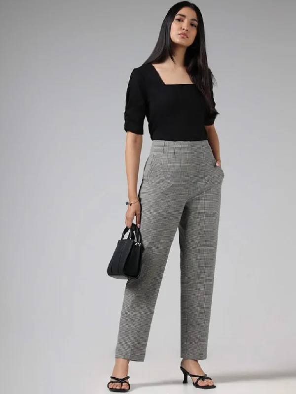 Wardrobe Black Mini-Houndstooth Checked Tailored Trousers Trousers cozy comfortable