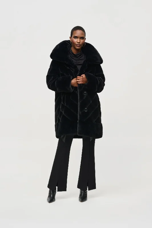 Joseph Ribkoff Reversible Faux Fur Metallic Coat 243904 Fleece Down Feather