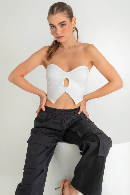 Crop top tubo de escote corazón con cut out Zippered Front Buttoned Front Snap Front