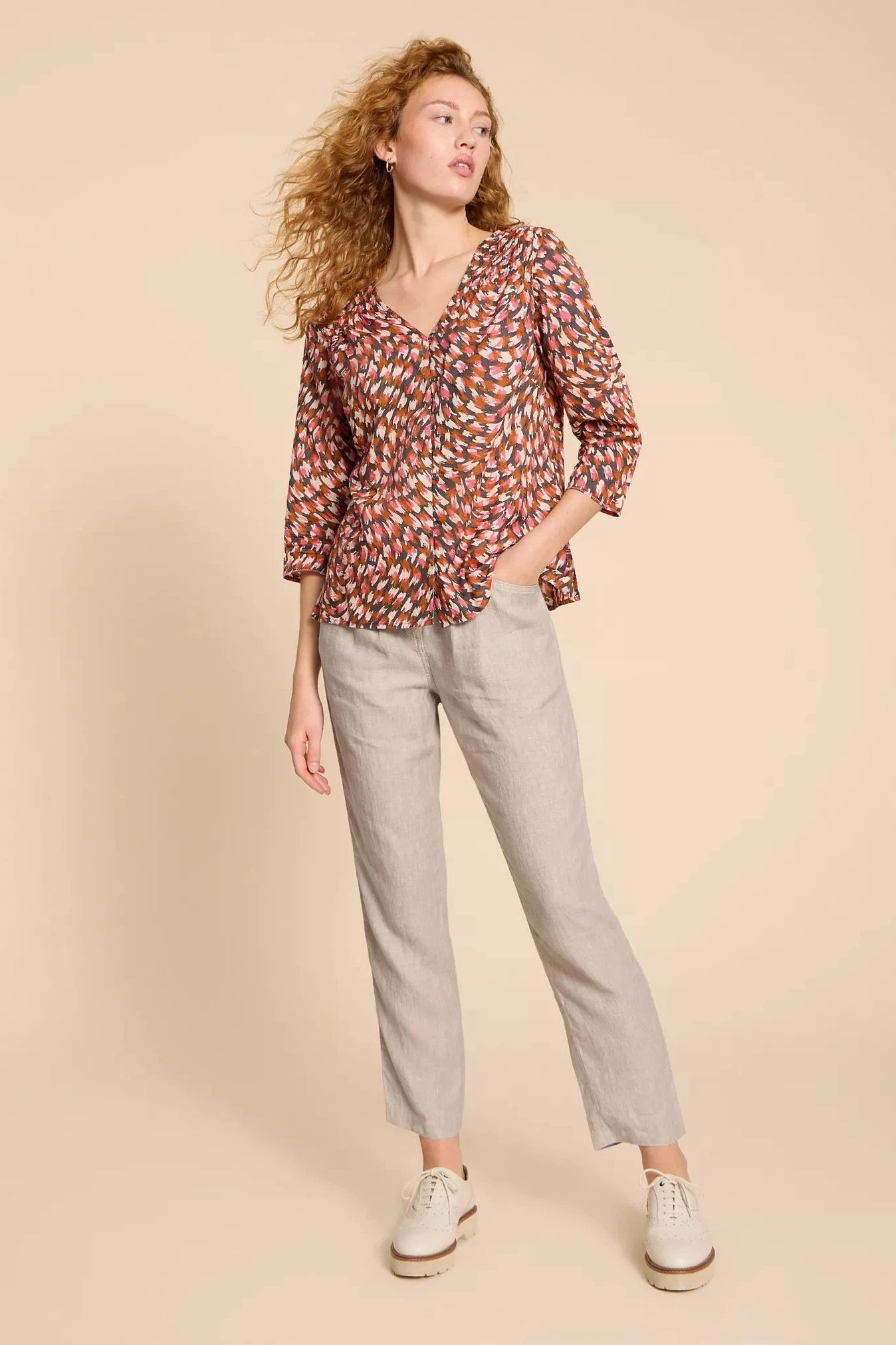 White Stuff Rowena Trouser SS24 - Light Natural Trousers Gym Athletic