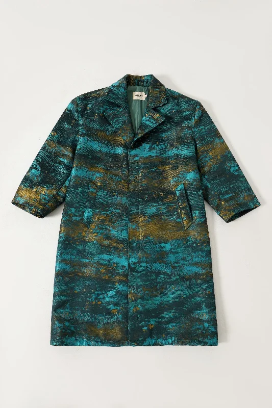 SILK JACQUARD LONG COAT Wool Cashmere Tweed
