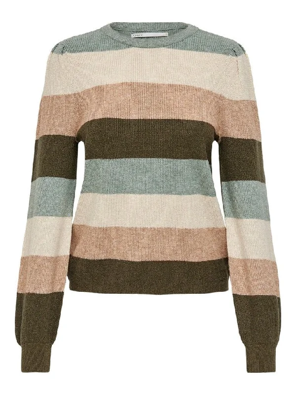 Only Katia - Stribet pullover strik Notched Neck Pullover