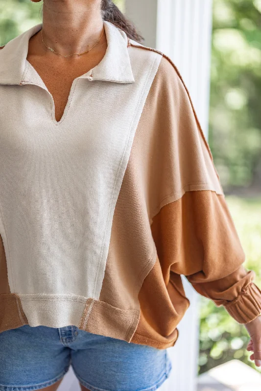 Colorblock Fab Taupe Mix Pullover Long Sleeve Pullover