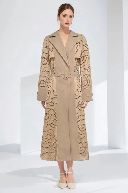 Arthur Embroidered Trench Coat Chenille Brocade Lace