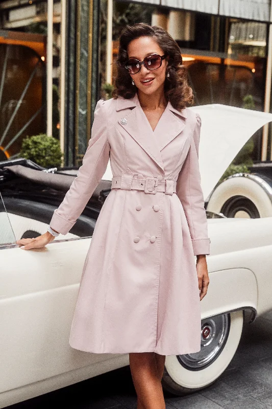 'Bergman' Cotton Gaberdine Dress Trench Coat in Polverosa Rosa Raincoat Turtleneck Coat Wrap Coat 'Bergman' Cotton Gaberdine Dress Trench Coat in Polverosa Rosa Raincoat Turtleneck Coat Wrap Coat