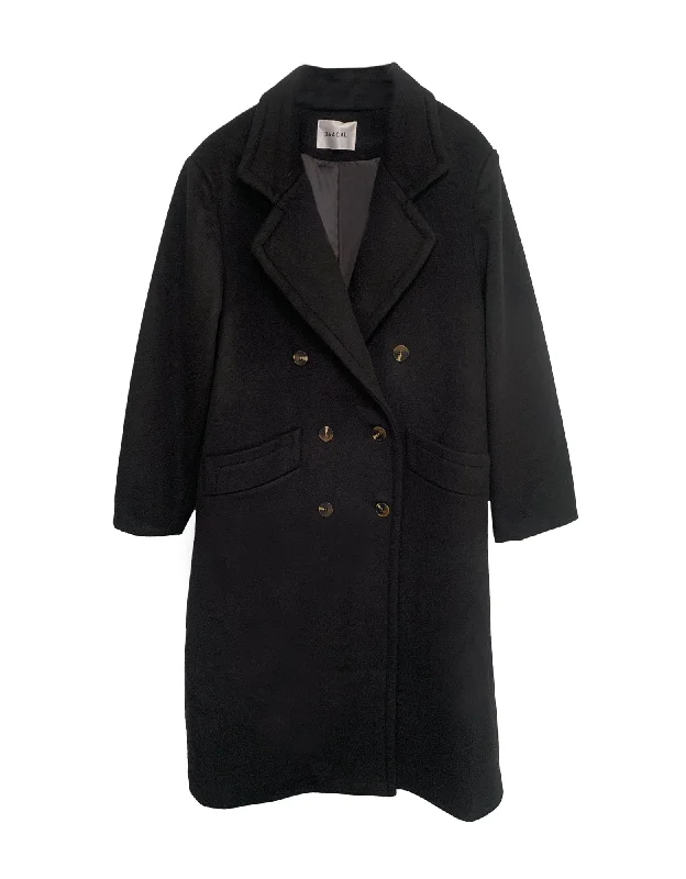 Double Breasted Car Coat - Black Asymmetrical Diagonal princess