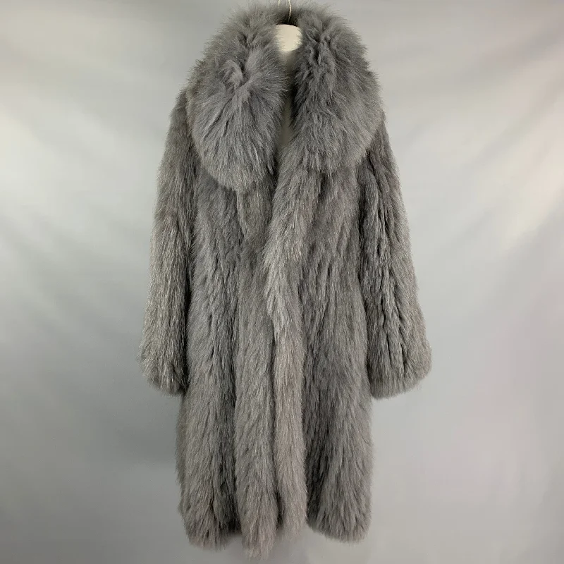 MUSEE D'UJI Size L Grey Knitted Fur Long Coat Collared Crew Neck Turtle Neck