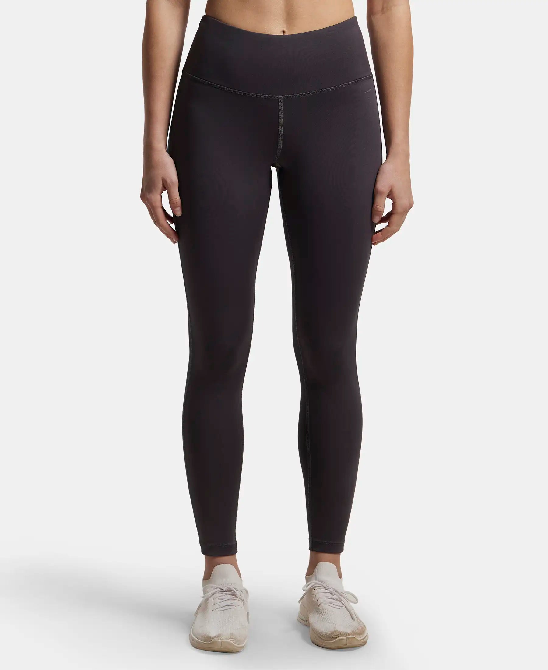 Microfiber Elastane Stretch Performance 7/8th Leggings with Broadwaistband & Back Pocket - Forged Iron Comfortable Wide-Band Leggings