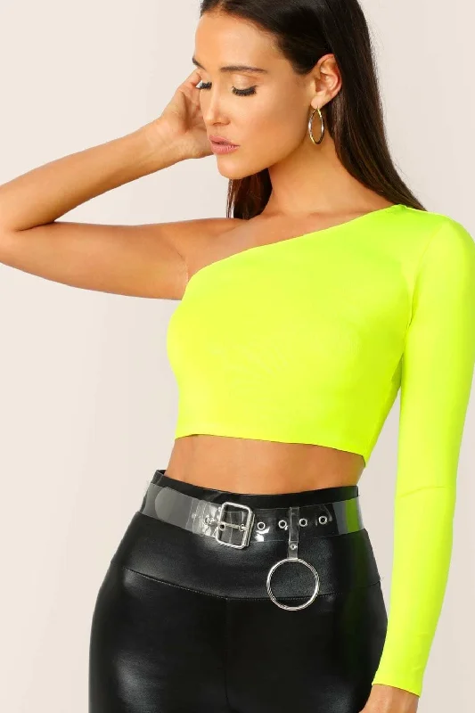 One Shoulder Neon Crop Top Crop Top Seamless Stretchy