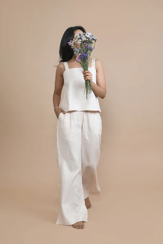 Breathable Hemp Slit Flare Trousers | Peach Trousers Polka Dot Cute
