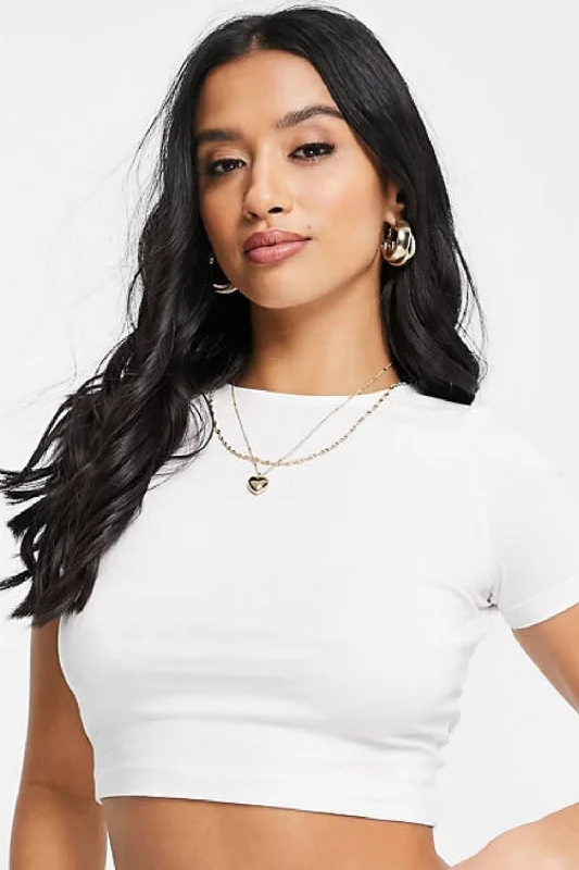 Not Very Basic White Crop Top Boxy Fit Fitted Loose