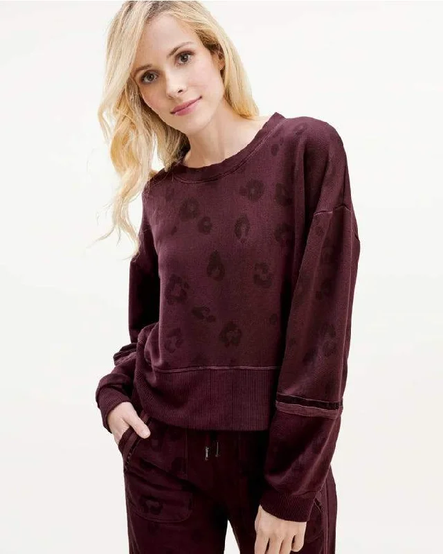 Splendid - Corinna Pullover in Black Cherry Leopard Saggy Sleeve Comfort