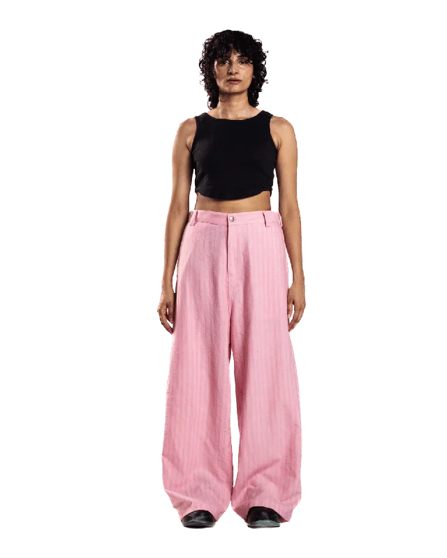 PINK SEERSUCKER TROUSERS Trousers Print Floral