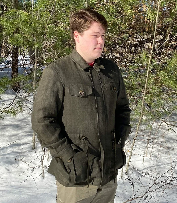 Linen Field Coat Buttoned Zippered Snapped