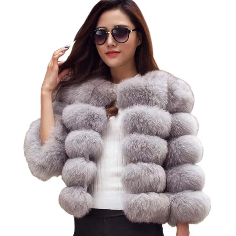 Elegant Faux Fur Coat Tie-Waist Belted Drawstring