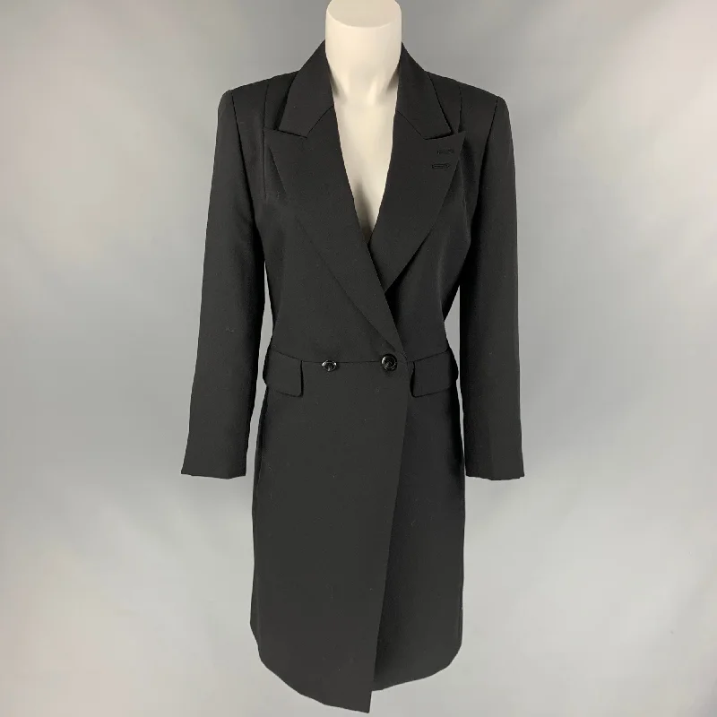 MATSUDA Size M Black Wool / Polyester Double Breasted Coat Sequined Lace Ribbed
