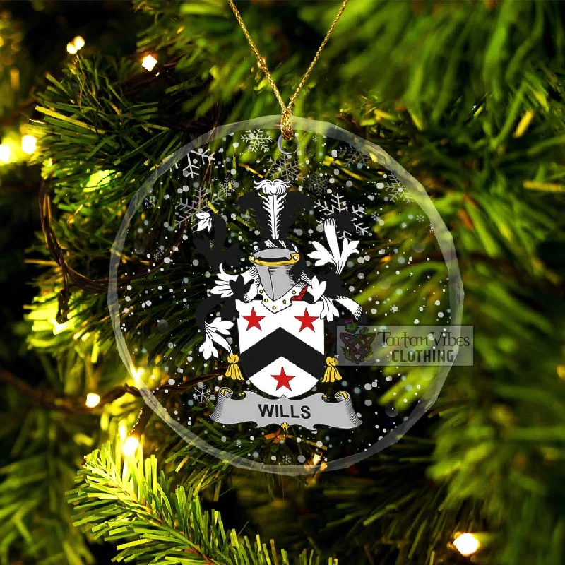 Wills Irish Clan Christmas Glass Ornament with Coat of Arms Rayon Velvet Corduroy