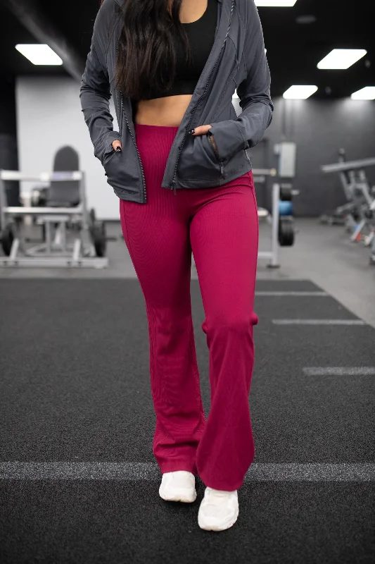 Pomegranate 2x2 Nylon Rib Pintuck Leggings Trendy Sports Performance Leggings