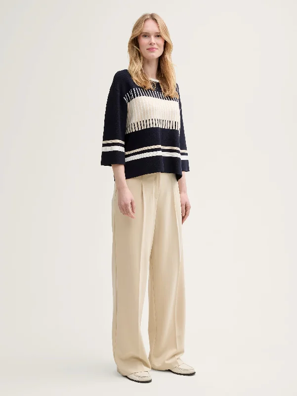 Knit Coloured Stripe Pullover - Navy Mock Neck Pullover