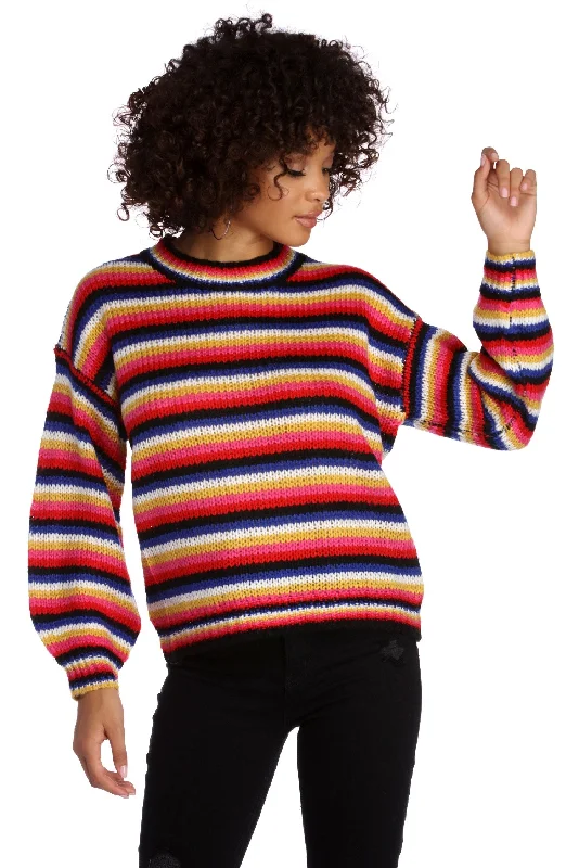 Color Blast Striped Pullover Sweater Button Front Sweater