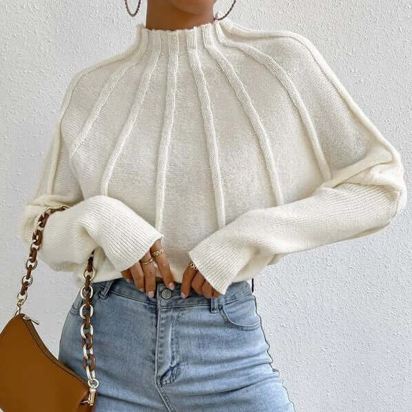 Half Turtleneck Long Sleeve Pullover Sweater Surplice Neck Pullover