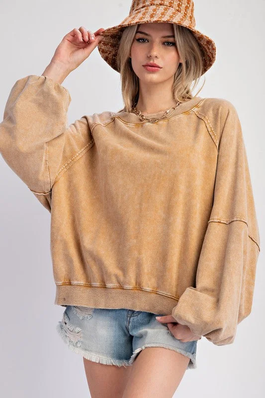 Saturday Sass Washed Caramel Pullover Peter Pan Collar