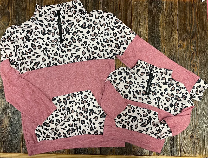 Mommy & Me Mauve Leopard Pullover Tight Sleeve Top