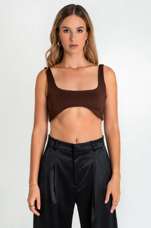 Crop top ajustado de tirantes bajo curveado Striped Floral Plaid