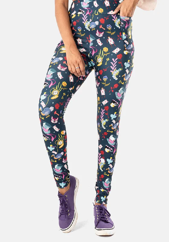 Rene Hatters Tea Party Print Popsy Leggings Cozy Cotton Leggings