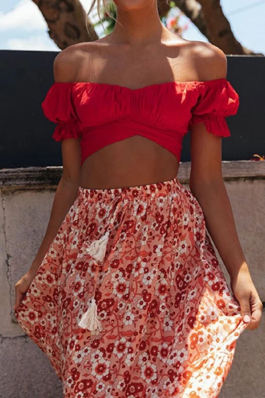 I Like It Off Shoulder Red Crop Top Summer Crop Top Casual Short Sleeve