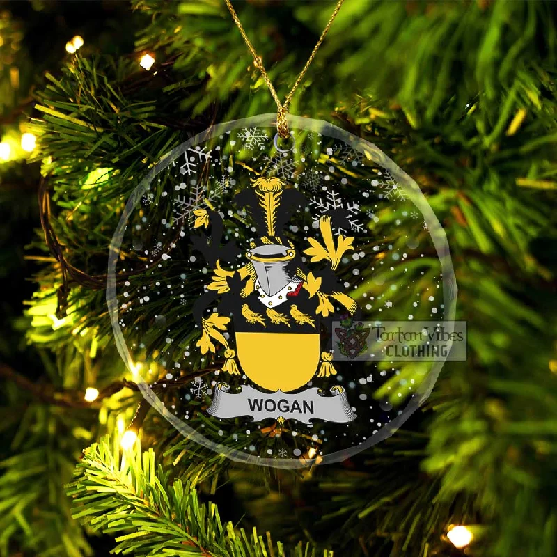 Wogan Irish Clan Christmas Glass Ornament with Coat of Arms Boat Shawl Notched