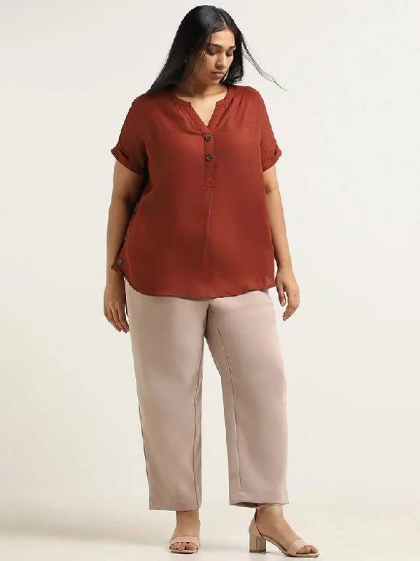Gia Beige Solid Trousers Trousers Harem Relaxed Fit