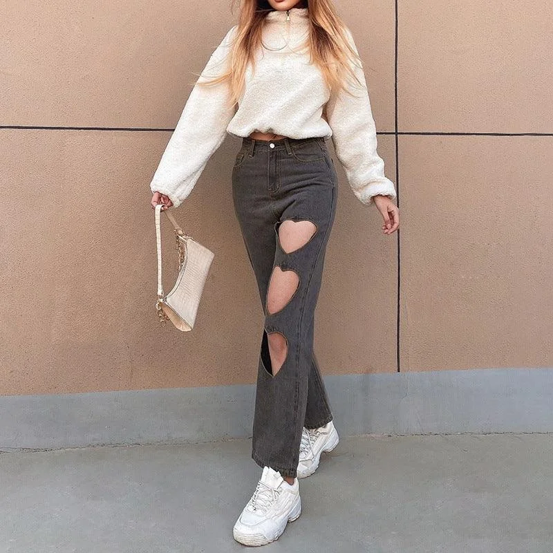 Women Flare Jeans Mid Waist Bell Jeans Stretch Slim Pants Length Jeans Fashion Design Vintage Wide Leg Denim Trousers Hole Jeans Skinny Trousers Denim Stretchy