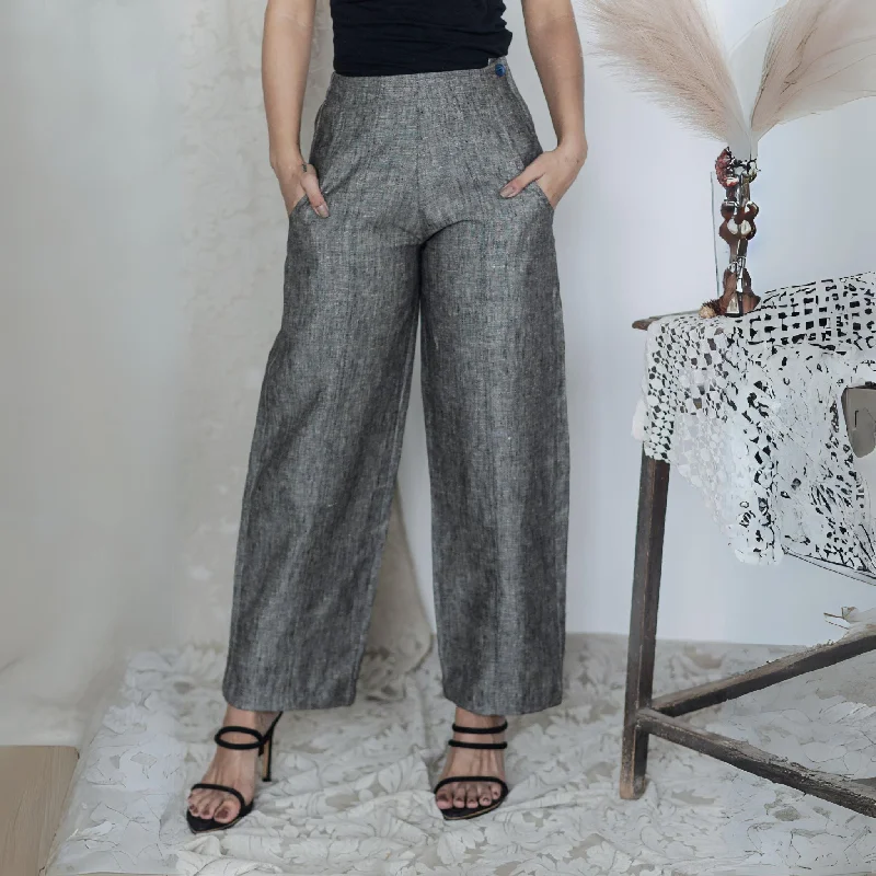 GIVA Grey Green Linen Trousers Trousers sophisticated sleek