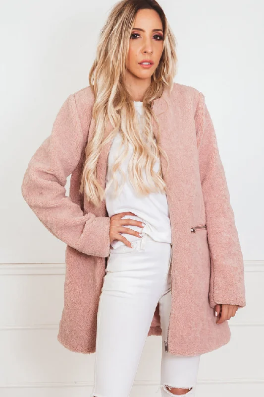 Soft Fur Coat - Blush Embroidered Appliqued Beaded