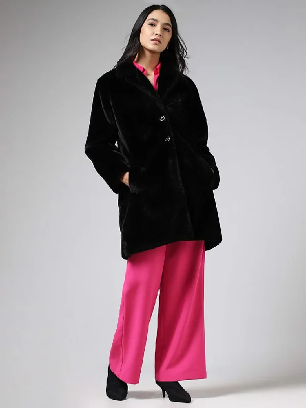 Wardrobe Solid Black Fur Coat Bomber Jacket Denim Jacket Leather Jacket