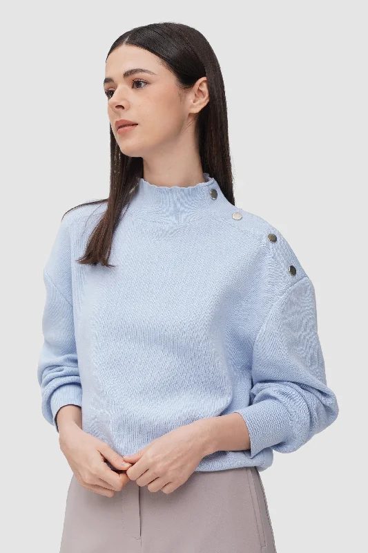 Pullover With Button Detail Faux Fur Trim