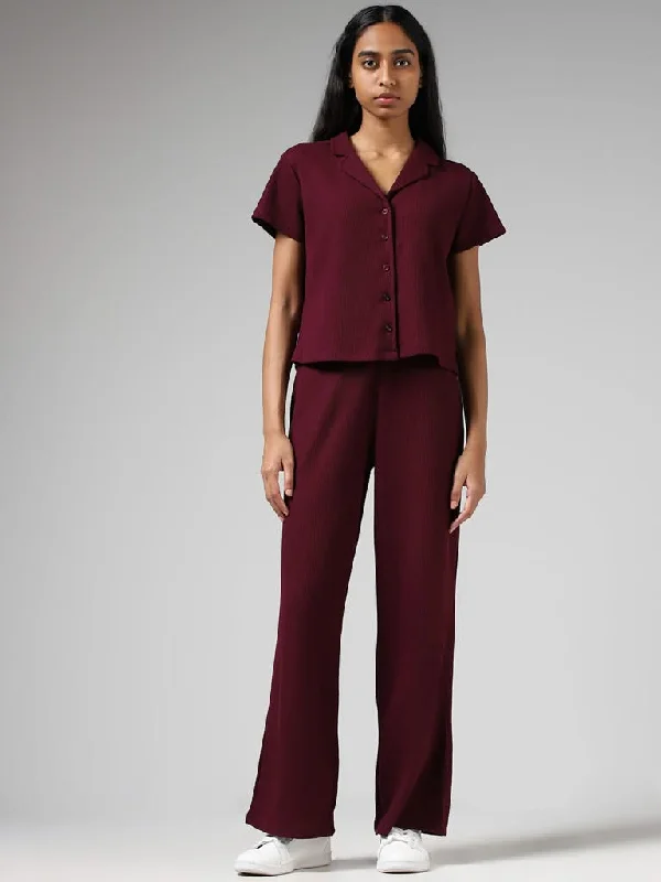 Superstar Plum Fluted Wide Leg Trousers Trousers versatile functional