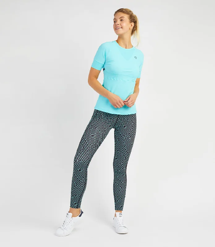 Laura Leggings - Black/Ionian Print Comfortable Wide-Band Leggings