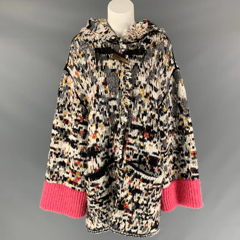 MISSONI Size 4 Multi-Color Wool Blend Knitted Oversized Hooded Coat Appliqued Beaded Sequined