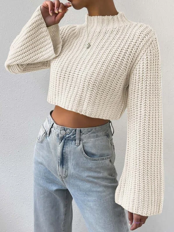 Half Turtleneck Pullover Sweater Scalloped Neck Pullover
