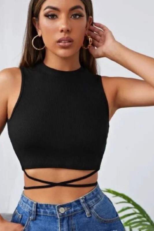 Not Late Black Crop Top Cotton Fabric Linen Fabric Terry Fabric