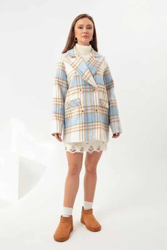 Female Plaid Coat Pleated Ruffled tiered