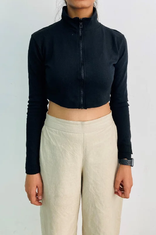 Zipper Rib Crop Top Layered Multi-layer Single Layer