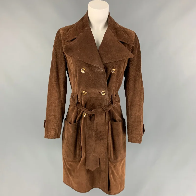 D&G by DOLCE & GABBANA Size S Brown Suede Trench Coat Collared Crew Neck Turtle Neck D&G by DOLCE & GABBANA Size S Brown Suede Trench Coat Collared Crew Neck Turtle Neck