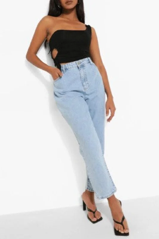 Black Petite One Shoulder Cut Out Crop Top Casual Formal Business