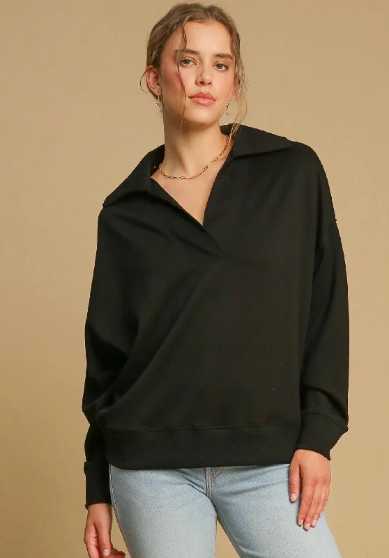 Casual Promises Black Scuba Pullover Wrist Length Sleeve