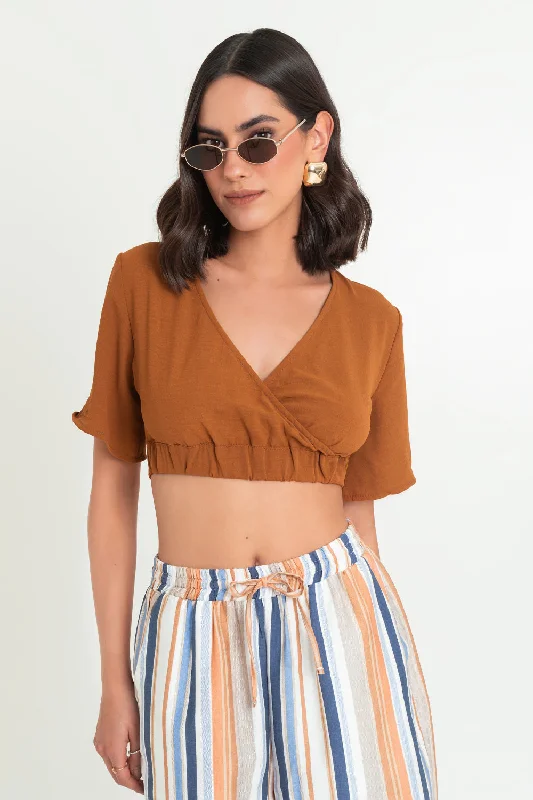Crop top cruzado manga corta olanes Satin Fabric Silk Fabric Chiffon Fabric