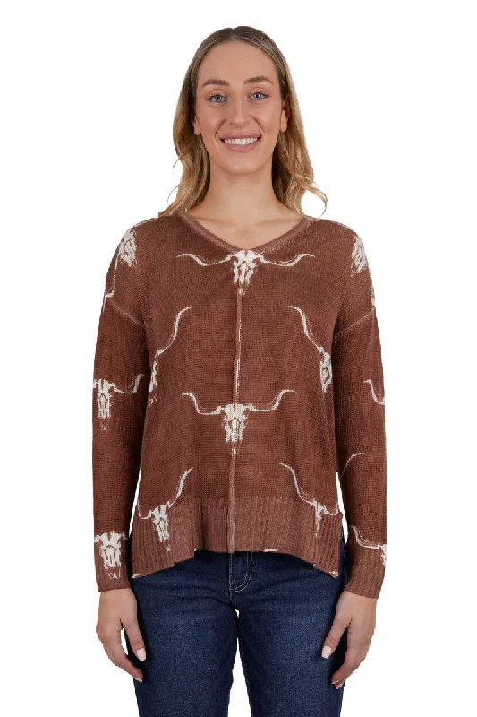 LADIES PURE WESTERN VEOLA KNITTED PULLOVER Crew Neck Wool