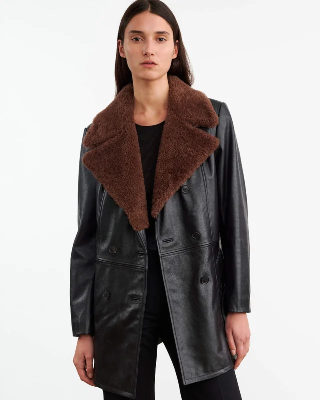 JAYDEN LEATHER COAT Cape Coat Herringbone Coat Tweed Coat